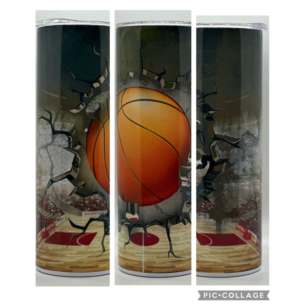 NEW Basketball 20 oz. Stainless Steel Tumbler w/Straw Set & Silicone Tip